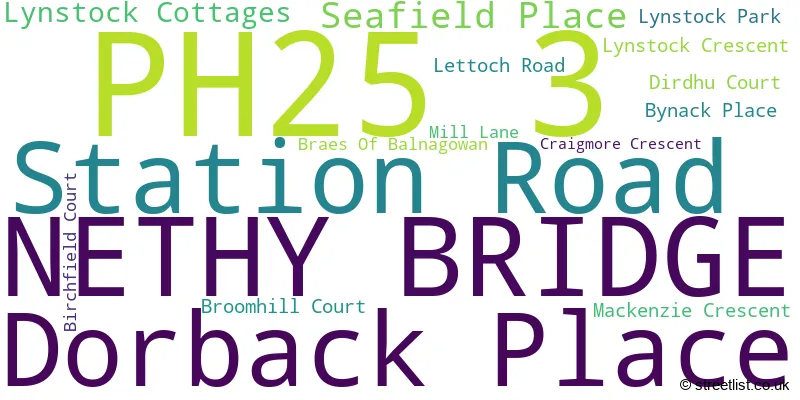 A word cloud for the PH25 3 postcode
